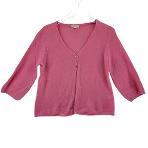 Garnet Hill 100% Cashmere Cardigan Sweater Size Small Pink Needs TLC